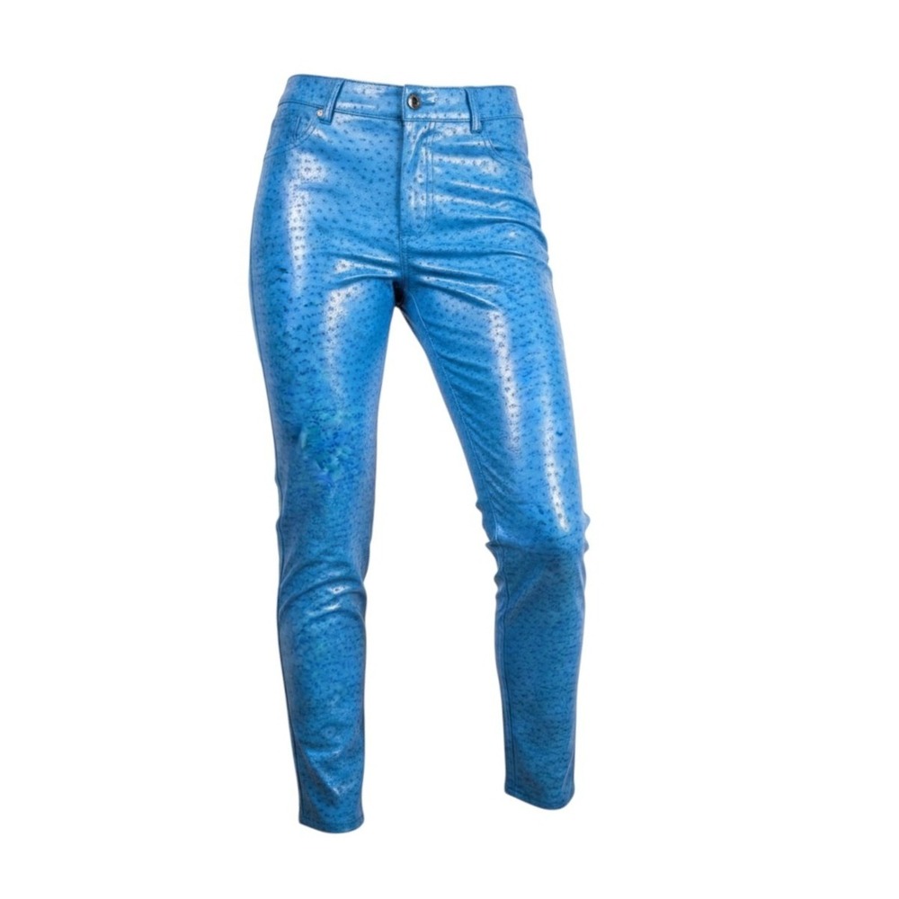 Paris TARK'1 VINTAGE womens bold azure blue ostrich vegan leather party pants 28